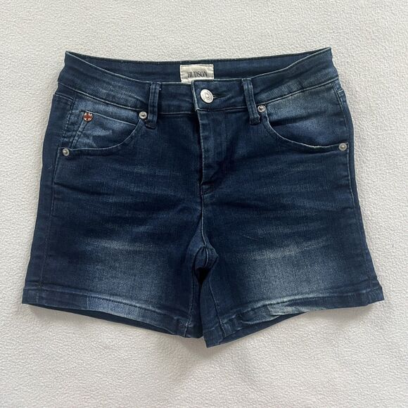 Hudson Jeans Girl Dark Wash Blue Zip Flap Pocket 4.5” Stretch Denim Shorts 14 - Picture 1 of 8